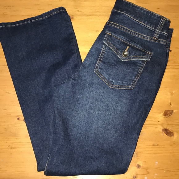 st john's bay back flap pocket bootcut jeans